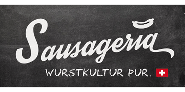 Logo Sausageria mit Slogan Wurstkultur Pur und Schweizer Flagge
