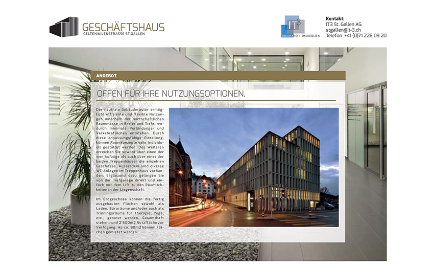 Webseite GESCHÄFTSHAUS Geltenwilenstrasse IT3 St.Gallen
