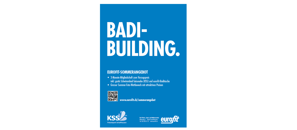 Plakat mit Slogan Badi-Building eurofit 15 Jahr Jubiläum