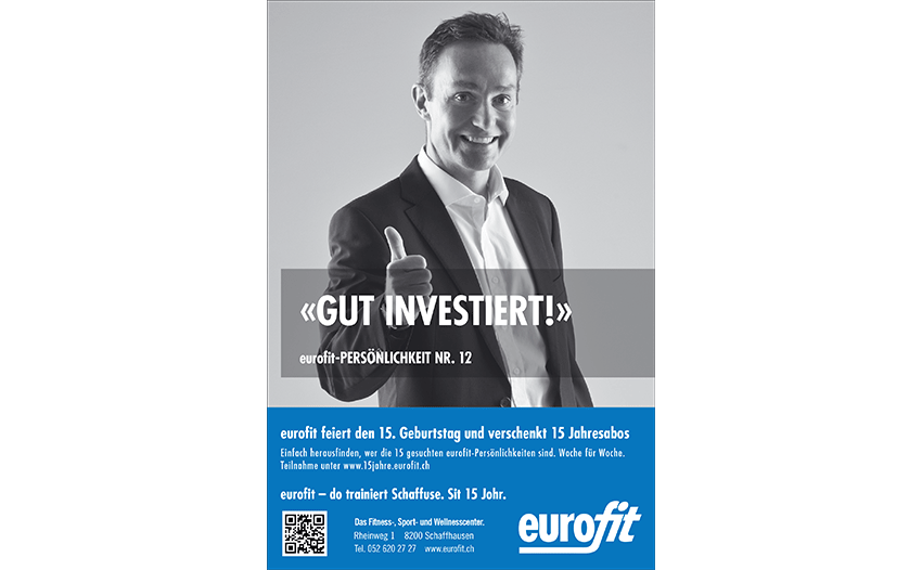 Plakat mit Slogan Gut investiert eurofit 15 Jahr Jubiläum