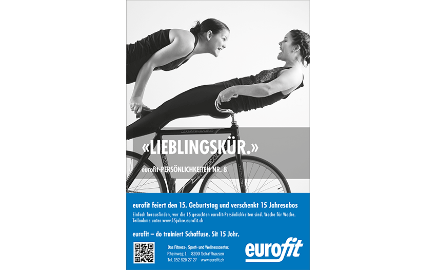 Plakat mit Slogan Lieblingskür eurofit 15 Jahr Jubiläum