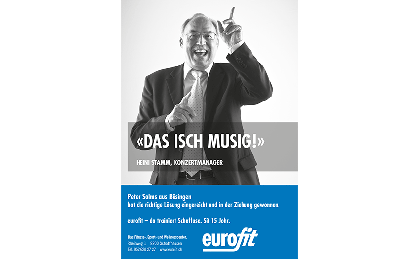 Plakat mit Slogan Das isch musig eurofit 15 Jahr Jubiläum
