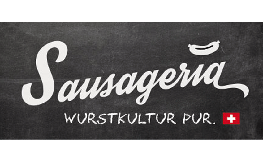 Logo Sausageria mit Slogan Wurstkultur Pur und Schweizer Flagge